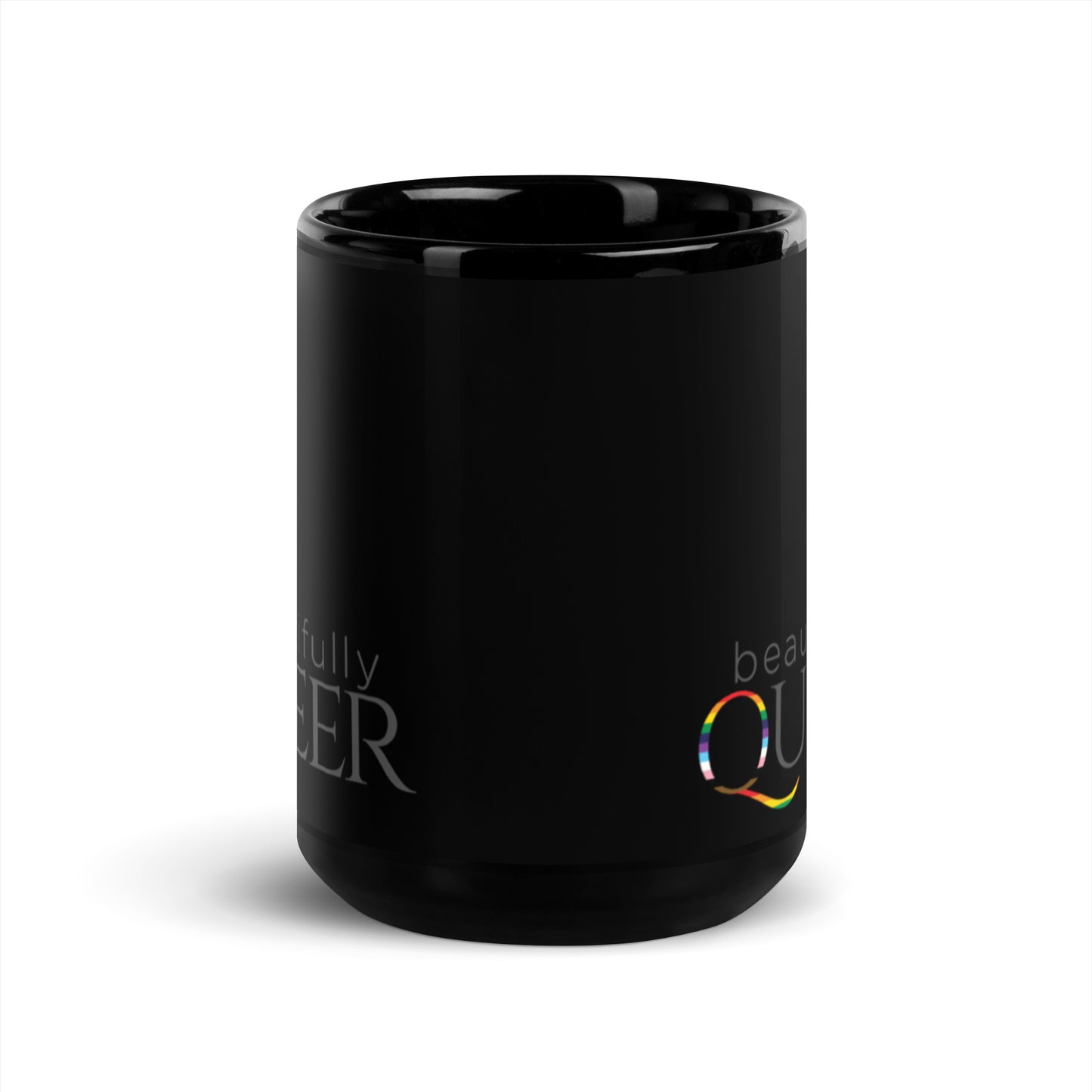 BEAUTIFULLY QUEER (**DOUBLE- sided LOGO**) Black Glossy Mug