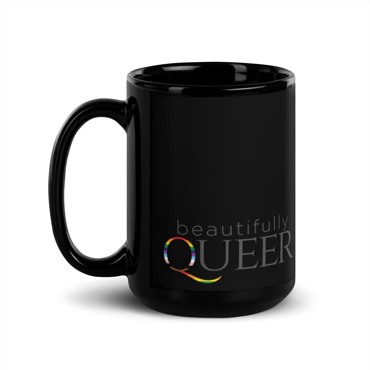 BEAUTIFULLY QUEER (**DOUBLE- sided LOGO**) Black Glossy Mug