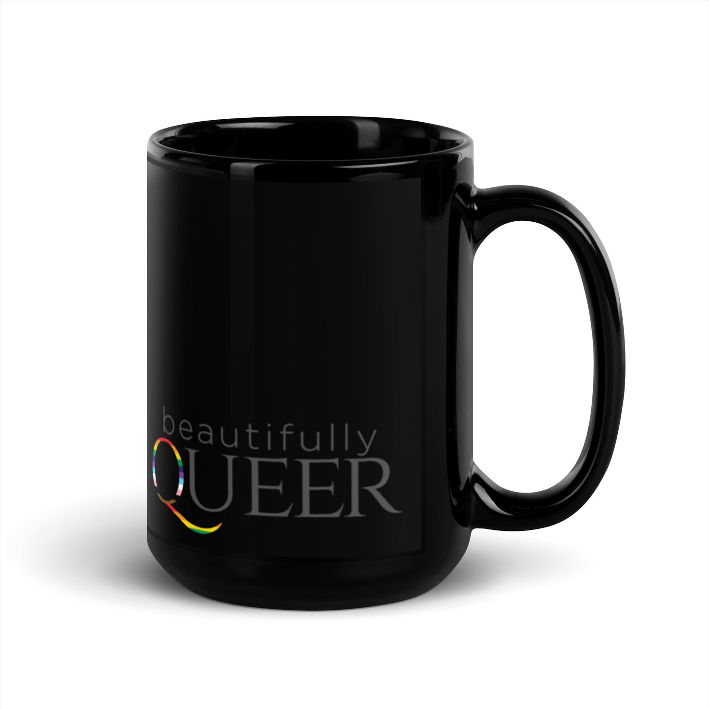 BEAUTIFULLY QUEER (**DOUBLE- sided LOGO**) Black Glossy Mug